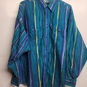 Panhandle Slim XL Unisex Striped Teal Purple Yellow Black Western Shirt